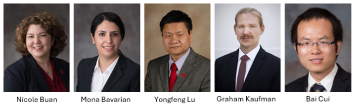 Headshots of five UNL researchers awarded funding by NCESR Cycle 19