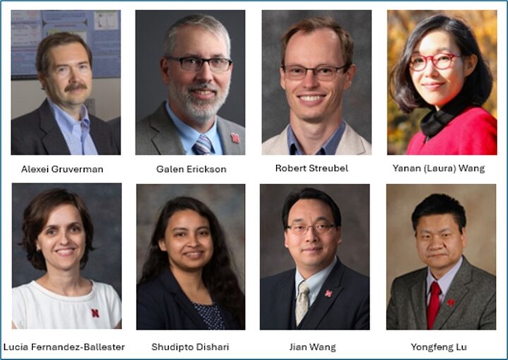 Group photos of eight professionals in formal attire, names are written below each individual. 