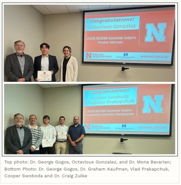 Student Octavious Gonzalez receiving 2025 NCESR Summer Intern Poster award